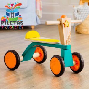 B. toys – Bicicleta de Madera para niños – Juguetes de Equilibrio para niños – Bicicleta para Empujar y Conducir – Cuatro Ruedas – 18 Meses + – Smooth Rider