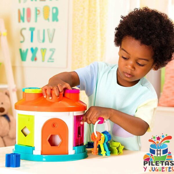 Battat – Casa clasificadora de formas – Juguete de clasificación de colores y formas con 6 llaves y 12 formas para niños pequeños de 2 años + (14 piezas)