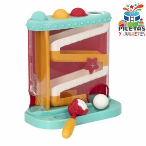Battat Pound & Roll - Estación de juguetes de actividades para bebés con 1 martillo de juguete y 4 bolas para niños de 12 meses + (7 unidades), azul claro