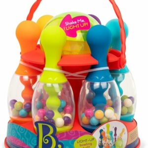 B. Juguetes - Let's Glow Bowling! - Juego de bolos de juguete multicolor de seis pines con bola de luz intermitente y carrito de transporte para niños a partir de 2 años