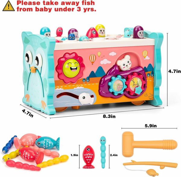 Juguetes Montessori 8 en 1 para niños de 1 año, juguete de martillaje con xilófono, juego de golpear un topo, juego de pesca, juguete de desarrollo de aprendizaje sensorial, regalo de actividades para niños pequeños y niñas de 1, 2, 3, 4 años