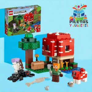 LEGO, 21179 Minecraft, La Casa-Champiñón, Juguete para Niños, Idea de Regalo con Figuras de Alex, Champiñaca y Jinete Arácnido, Multicolor