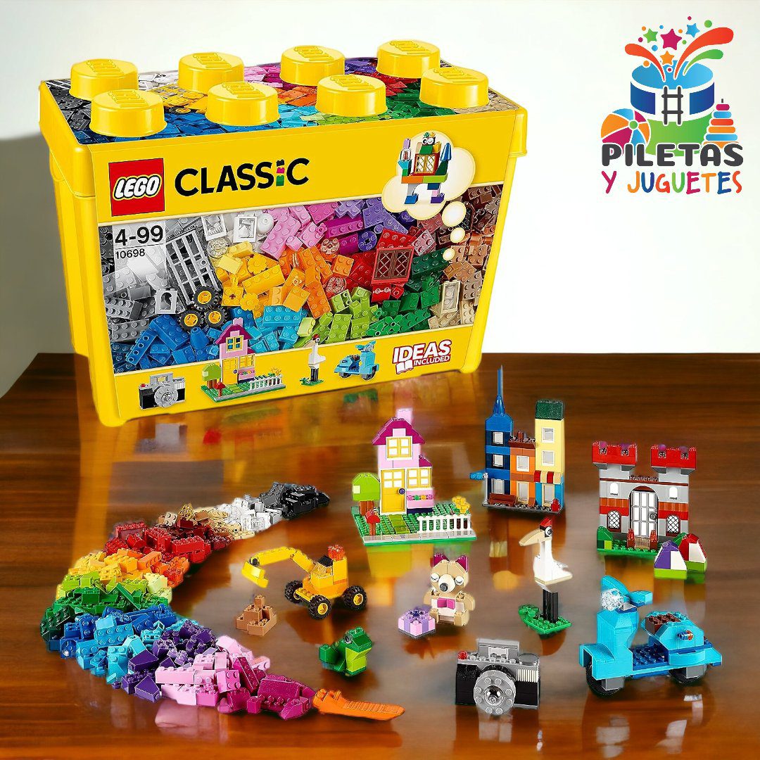 LEGO 10698 Classic Caja Ladrillos Creativos Grande, 2 Bases Verdes,  Animales, Casas y Coches Juguete, Surtido Colores, Figura Ventanas y  Puertas, Juego Construcción Niños 4 Años