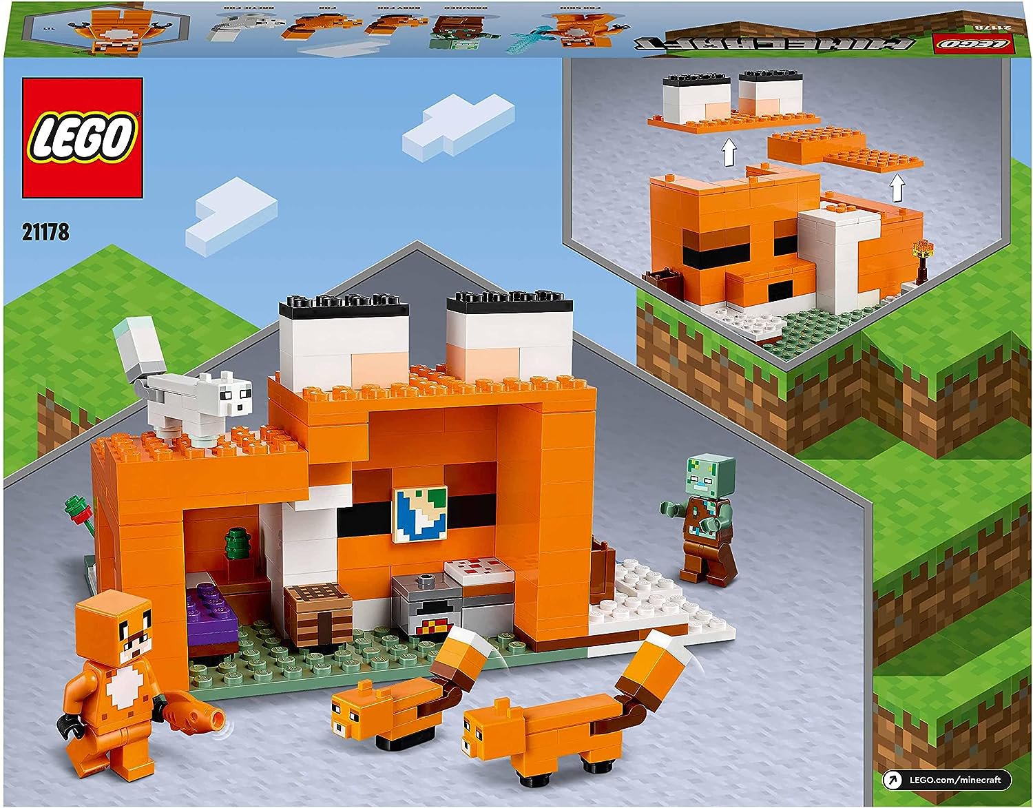 LEGO, 21178 Minecraft, El Refugio-Zorro, Juguete de Construcción con  Figuras de Zombi Ahogado y Animales, Regalos Originales Niños y Niñas de 8  Años, Multicolor
