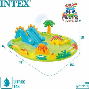 INTEX 57166 - Piscina infantil hinchable con dispersor de agua y tobogán dinosaurio, centro de juegos para niños