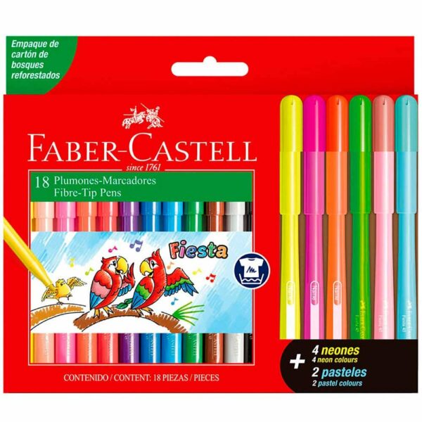 Marcador Fiesta 12 Colores + 4 Neon + 2 Pastel Faber-Castell