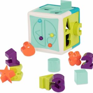Battat Formas, números y letras - Cubo de actividades de clasificación para niños pequeños - Juguete de destreza - Laberinto de cuentas - 2 años + - Cubo clasificador de formas