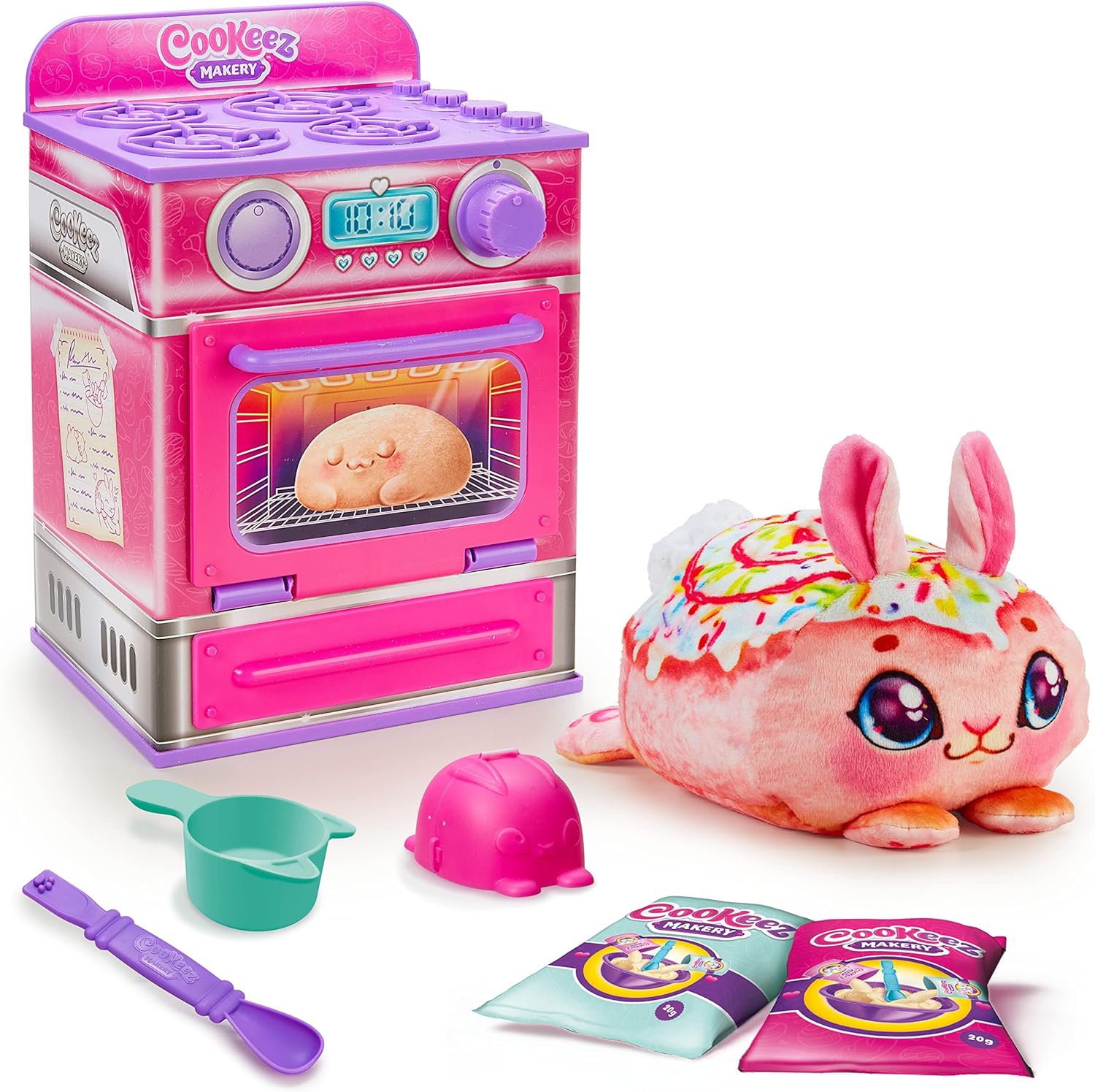  Cookeez Makery Horno. Mezcla y haz un mejor amigo de peluche.  Coloca tu masa en el horno y sorpréndete cuando salga un amigo de peluche  cálido, perfumado, interactivo. ¿Qué horneado sorpresa