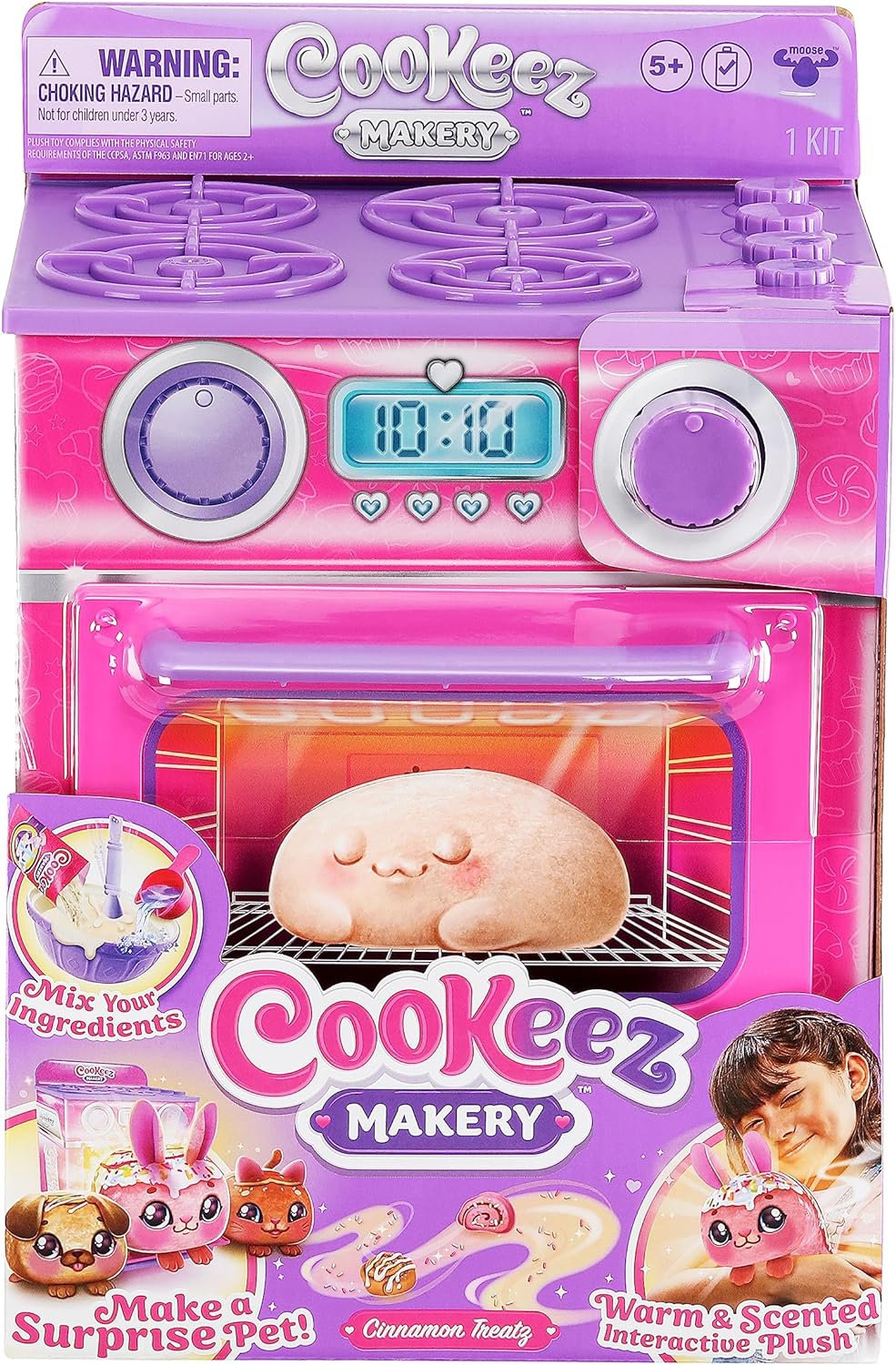 Cookeez Makery Juego de horno Cinnamon Treatz. Mezcla y haz un mejor amigo  de peluche. Coloca tu masa en el horno y sorpréndete cuando salga un amigo  de peluche cálido, perfumado, interactivo. ¿Qué harás? : Todo lo demás 