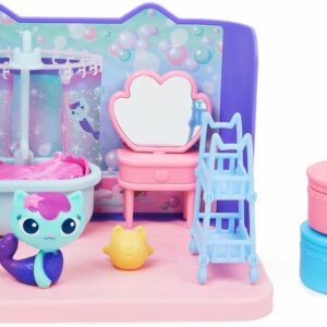 Gabby's Dollhouse Baño Primp and Pamper con Figura de Gatirena, 3 Accesorios, 3 Muebles y 2 entregas, Juguetes para niños a Partir de 3 años