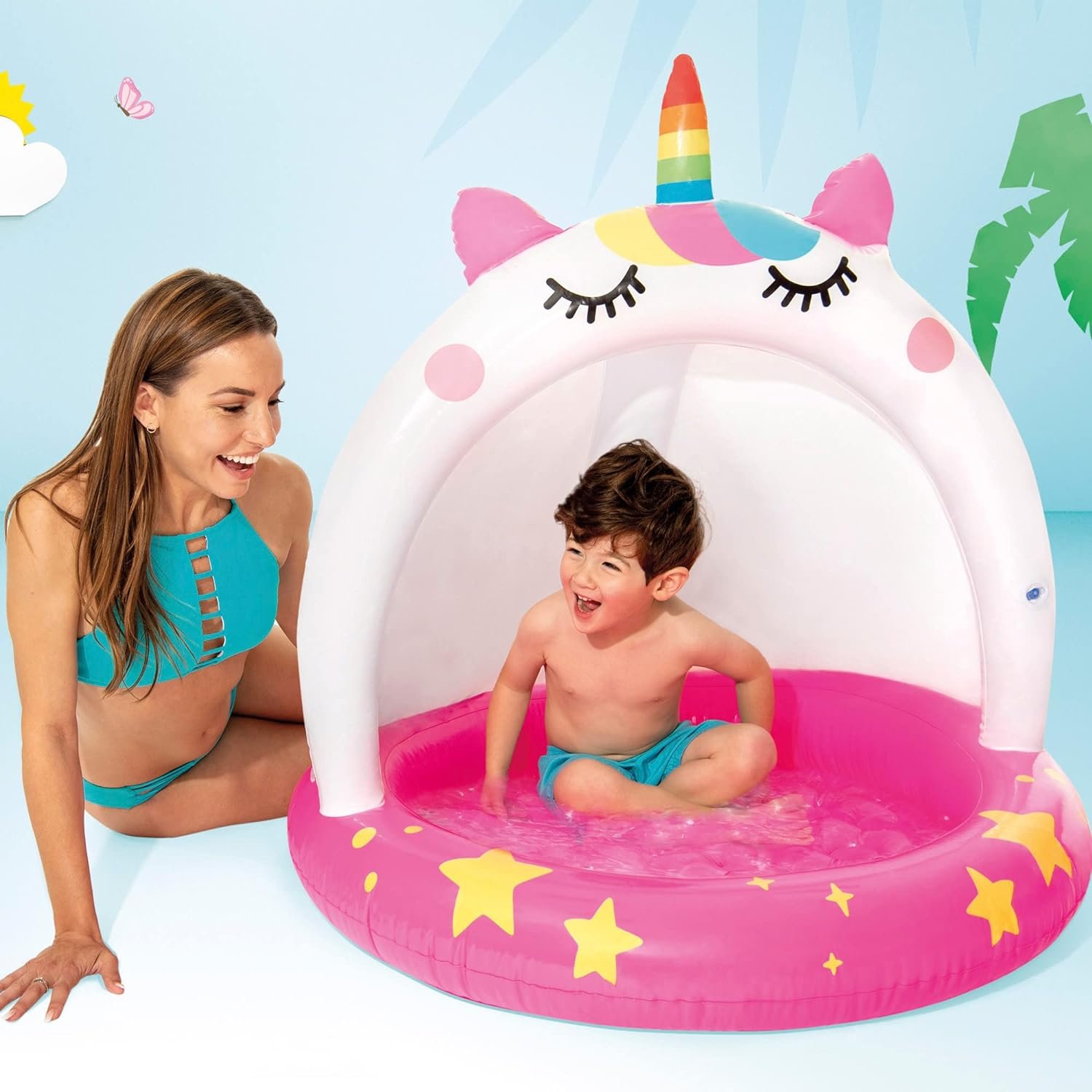 Intex 58438 Piscina Hinchable Unicornio, con Techo y Suelo Hinchable, Piscina  Bebe, Medidas 102 cm de Diámetro y 102 cm de Alto, Incluye Parche de  Reparación, Capacidad de 45 litros