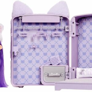 Na! Na! Na! Surprise 3-en-1 Mochila Dormitorio con Muñeca de Moda - Maya WHISKERFULL - Incluye Mochila Color Lavanda con Orejas de Gato, Armario con Cojines y Manta - Edad: 5+ años