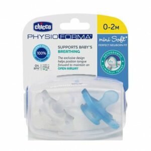 Chicco Chupete Physio Minisoft Azul-Transparente 0-2 Meses Pack 2
