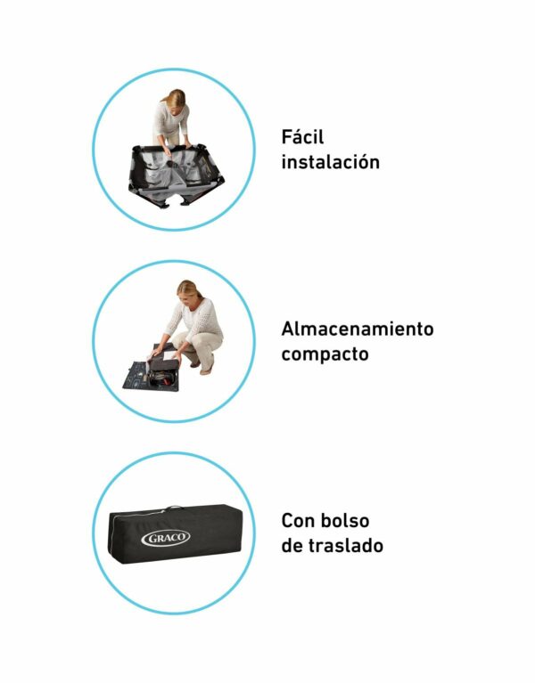 Cuna corralito Simple Solutions Cam
Corralito súper fácil de armar e ideal para transportar por su tamaño compacto. Viene con un cambiador incorporado para hacer más fácil el cambio de pañales o ropa del bebé. El corralito es apto para niños de hasta 89 cm. - Imagen 4