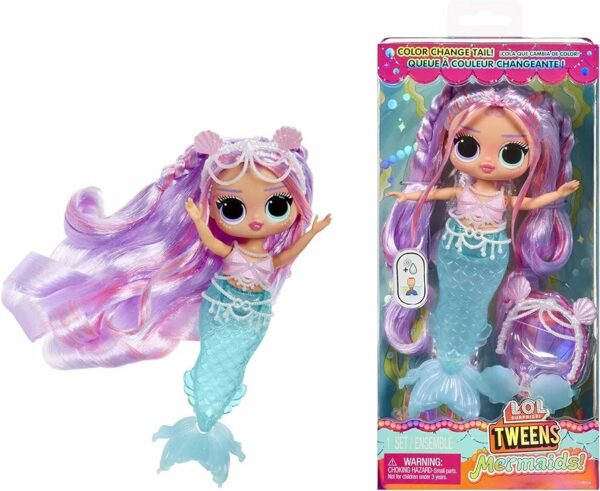 LOL Surprise Tweens Mermaid Lana - Muñeca de moda marina con cola que cambia de color, aleta móvil y hermosos accesorios, regalo de juguete para niños