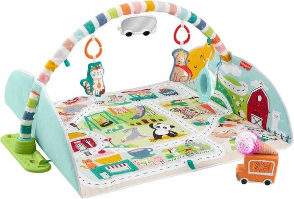 Fisher-Price Mantita Activity City Gym to Jumbo, gimnasio para niños pequeños y bebés con música, luces, vehículos de juguete y una mantita de juego extragrande