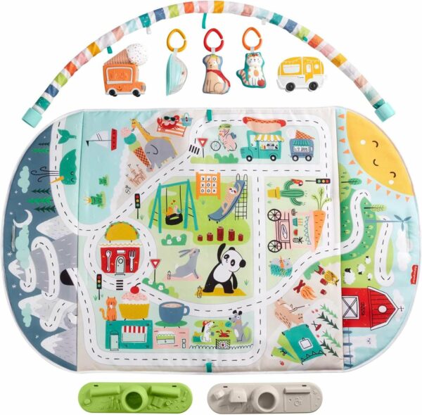 Fisher-Price Mantita Activity City Gym to Jumbo, gimnasio para niños pequeños y bebés con música, luces, vehículos de juguete y una mantita de juego extragrande - Imagen 6