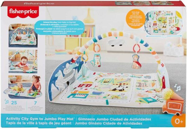 Fisher-Price Mantita Activity City Gym to Jumbo, gimnasio para niños pequeños y bebés con música, luces, vehículos de juguete y una mantita de juego extragrande - Imagen 2