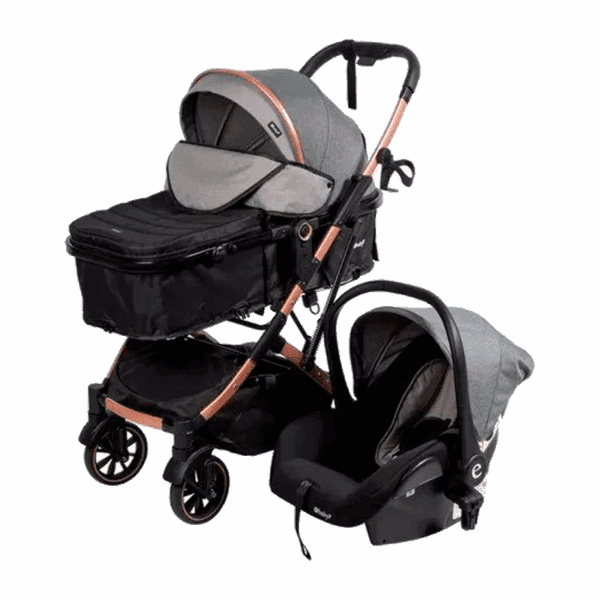 Coche Cuna Moises Clint + Portabebé Travel System Ebaby Gris Dorado