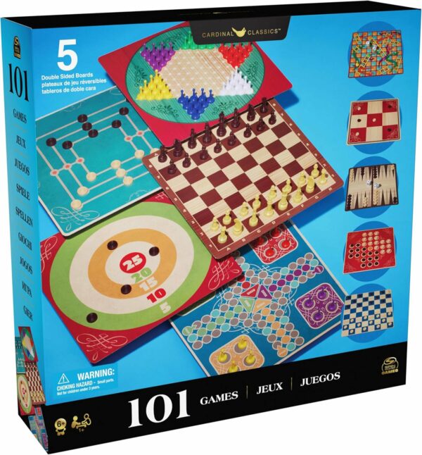 Spin Master Games Cardinal, 101 Juegos, Juegos de Mesa clásicos, 5 tableros de Doble Cara con ajedrez, Damas, Backgammon, Dados y Muchos más, para Adultos y niños a Partir de 6 años - Imagen 3