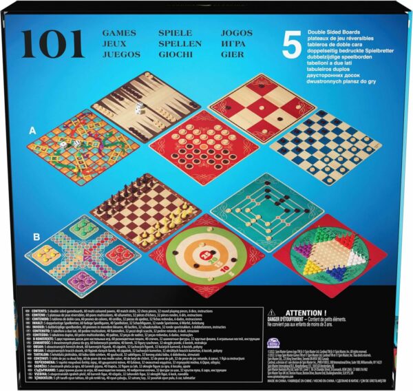 Spin Master Games Cardinal, 101 Juegos, Juegos de Mesa clásicos, 5 tableros de Doble Cara con ajedrez, Damas, Backgammon, Dados y Muchos más, para Adultos y niños a Partir de 6 años - Imagen 2