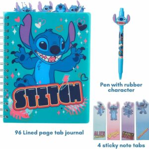set de papelería de Stitch, que incluye un cuaderno de 50 hojas, un bolígrafo, y pestañas adhesivas