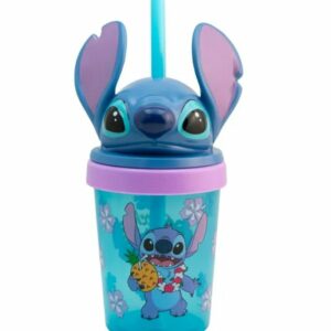 Stitch Vaso De Plástico con Tapa Figura 3D Y Popote Disney Capacidad 384ml