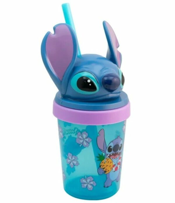Stitch Vaso De Plástico con Tapa Figura 3D Y Popote Disney Capacidad 384ml - Imagen 4