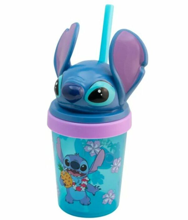 Stitch Vaso De Plástico con Tapa Figura 3D Y Popote Disney Capacidad 384ml - Imagen 3