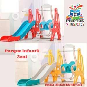 Juego Recreativo Para Niños 3 En 1 Tobogan Columpio Basquet