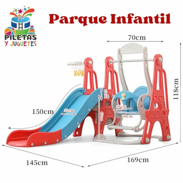 Juego Recreativo Para Niños 3 En 1 Tobogan Columpio Basquet - Imagen 2