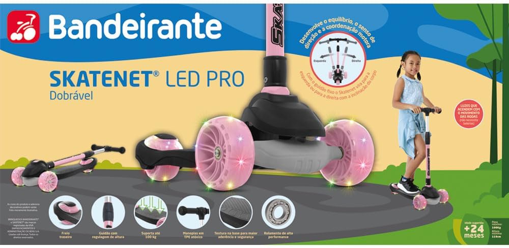 Skatenet Led Pro Plegable Bandeirante Rosa