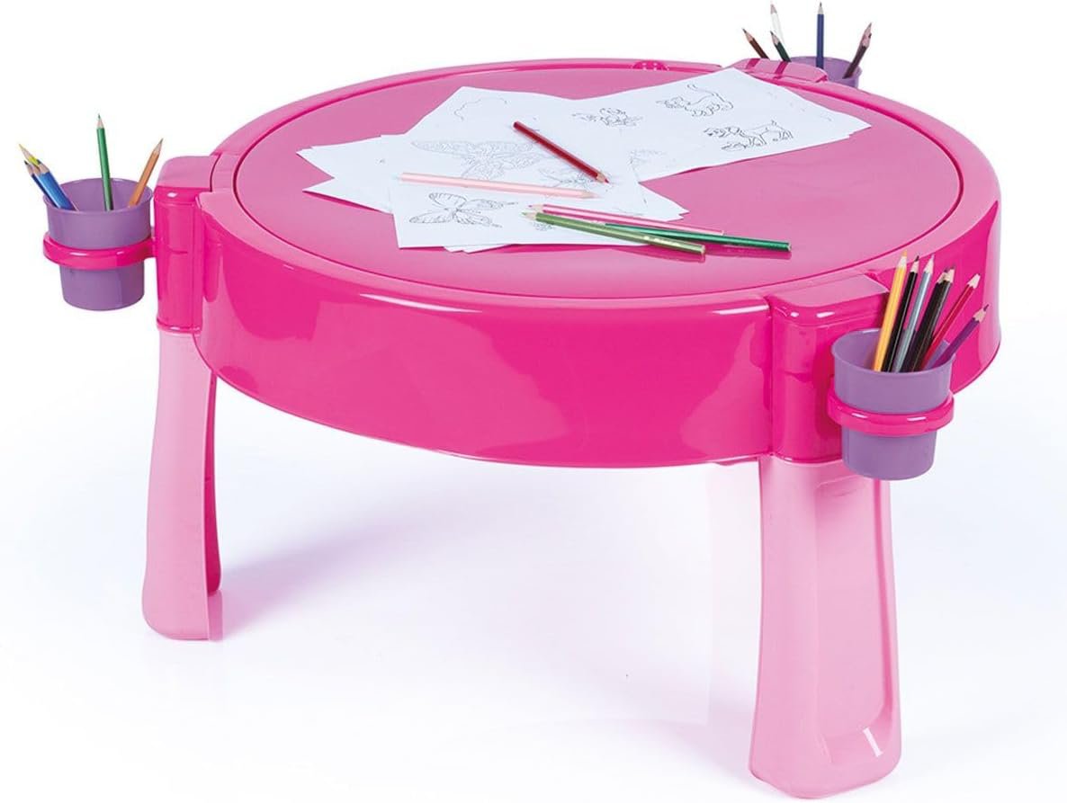 DOLU: Mesa de actividades 3 en 1 para agua y arena, unicornio, rosa, azul, se convierte en mesa creativa con tapa, juguete sensorial para interiores y exteriores, niños pequeños a partir de 2 años - Imagen 4