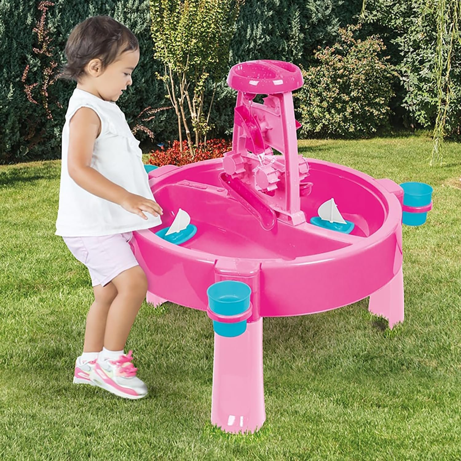 DOLU: Mesa de actividades 3 en 1 para agua y arena, unicornio, rosa, azul, se convierte en mesa creativa con tapa, juguete sensorial para interiores y exteriores, niños pequeños a partir de 2 años - Imagen 7