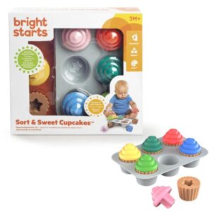 Bright Starts Juguete clasificador de formas Sweet Cupcakes para bebés de 3 meses en adelante, multicolor