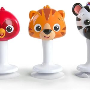 Baby Einstein Rattle & Jingle Trio - Juego de sonajeros musicales para llevar para silla alta a partir de 6 meses, multicolor, 3 unidades