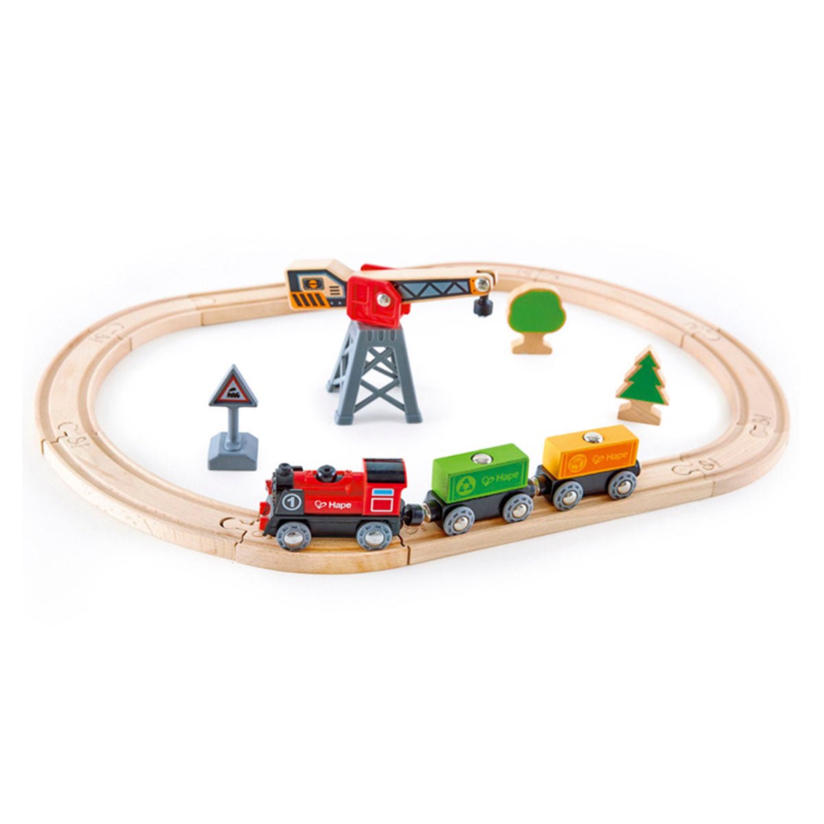 Tren a Pila de Juguete con Circuito de Vías de Carga y Descarga Hape - Imagen 2