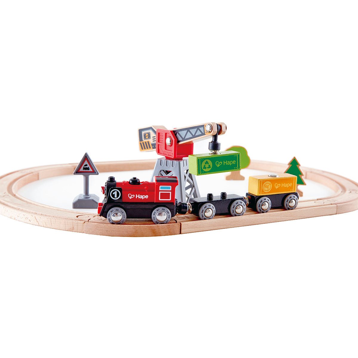 Tren a Pila de Juguete con Circuito de Vías de Carga y Descarga Hape - Imagen 3