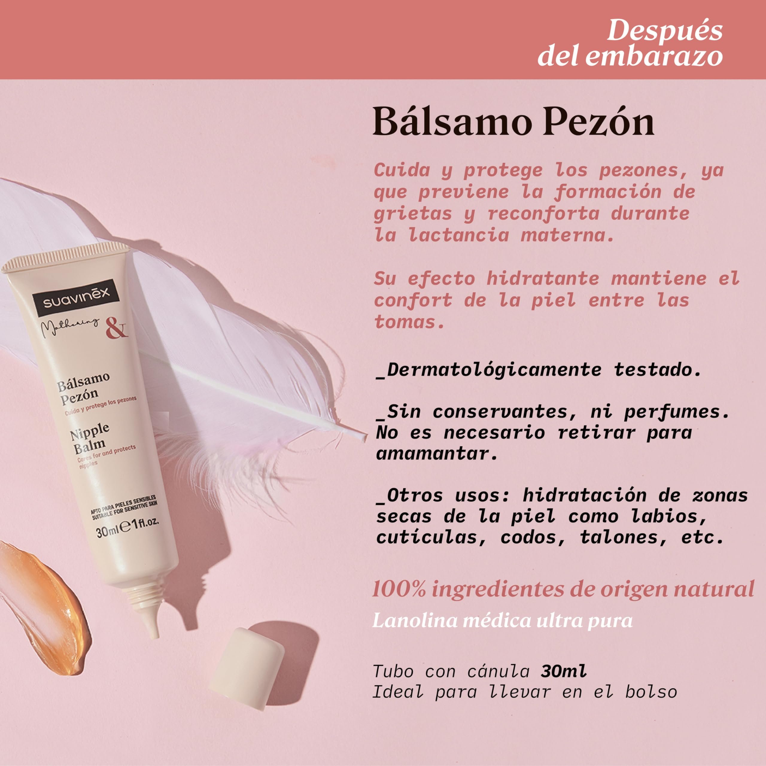 Suavinex Crema para pezones. Bálsamo para la lactancia, Lanolina ultrapura, 30 ml - Imagen 4