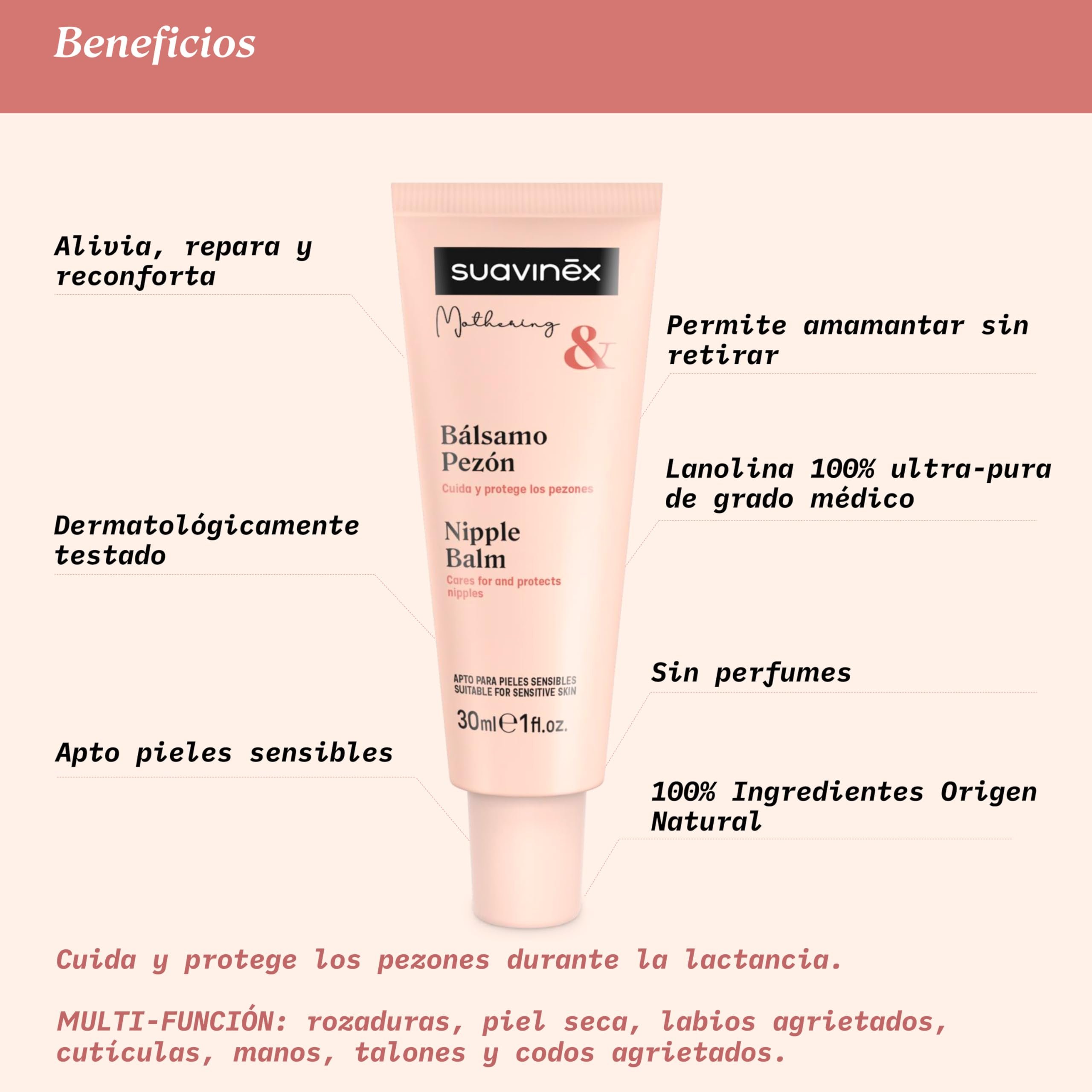 Suavinex Crema para pezones. Bálsamo para la lactancia, Lanolina ultrapura, 30 ml - Imagen 2