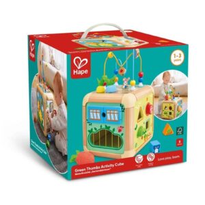 Cubo de actividades de Hape con forma de zanahoria, juguete educativo de madera con temática de la naturaleza